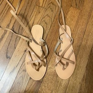 Nude Leather Lace Up Samdals